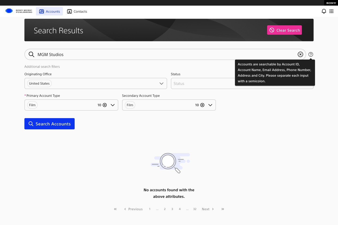 Account search — empty state